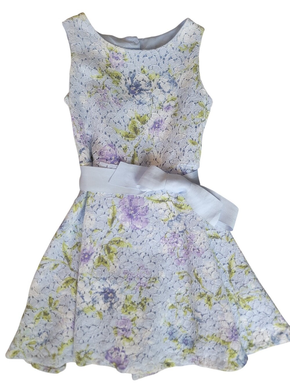 The Children's Place Girls Floral Lace A-Line Dress Light Blue Purple Size 6